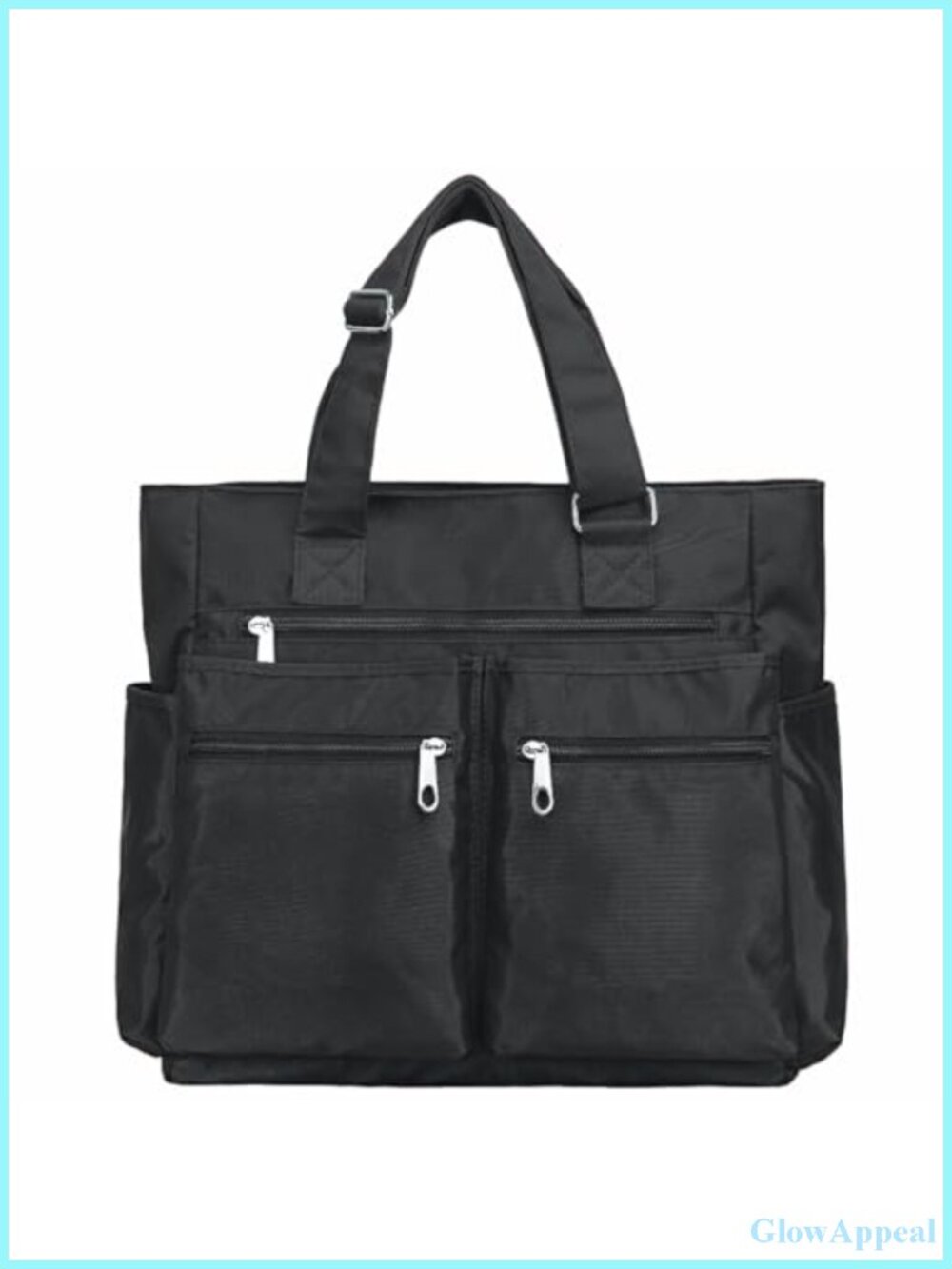 Waterproof Nylon Tote Bag with Laptop Compartment, Multi Pocket Shoulder Bag